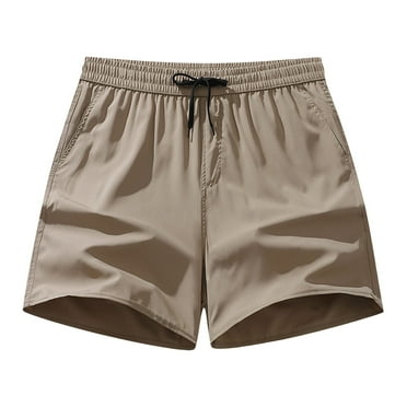 HCNTES Men's Shorts Casual Elastic Waist Drawstring Lightweight Summer Beach Shorts(Khaki,L)