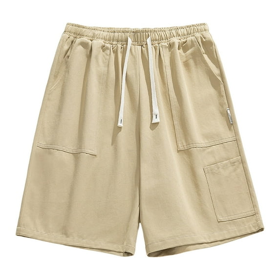 HCNTES Men's Shorts Casual Elastic Waist Summer Beach Shorts with Pockets(Khaki,XL)