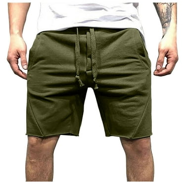 HCNTES Men's Shorts Cotton Shorts Loose Fit Elastic Loose Fit Drawstring Tapered Casual Pants(Green,3XL)