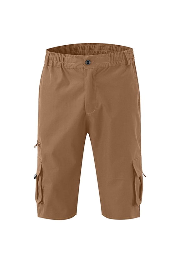 HCNTES Men's Shorts Elastic Waist Drawstring Cargo Summer Beach Shorts(Khaki,XXL)