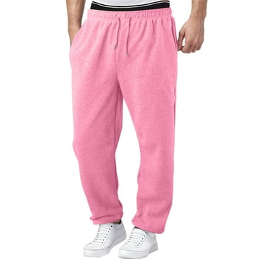 HCNTES Men's Straight Leg Sweat Pants with Pockets Mens Baggy Sweatpants for Men Open Bottom Loose Fit Gym Workout Sweats for Men（Pink,XL)