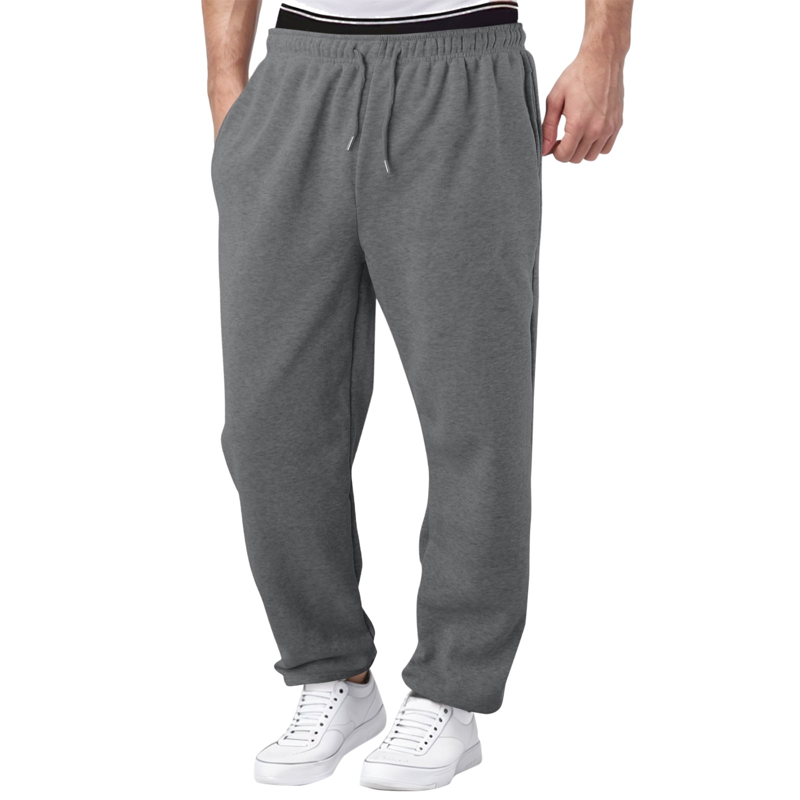 HCNTES Men s Sweatpants for Men Open Bottom with Pockets Drawstring Stacked Flared Sweatpants Z04 Grey XL Walmart