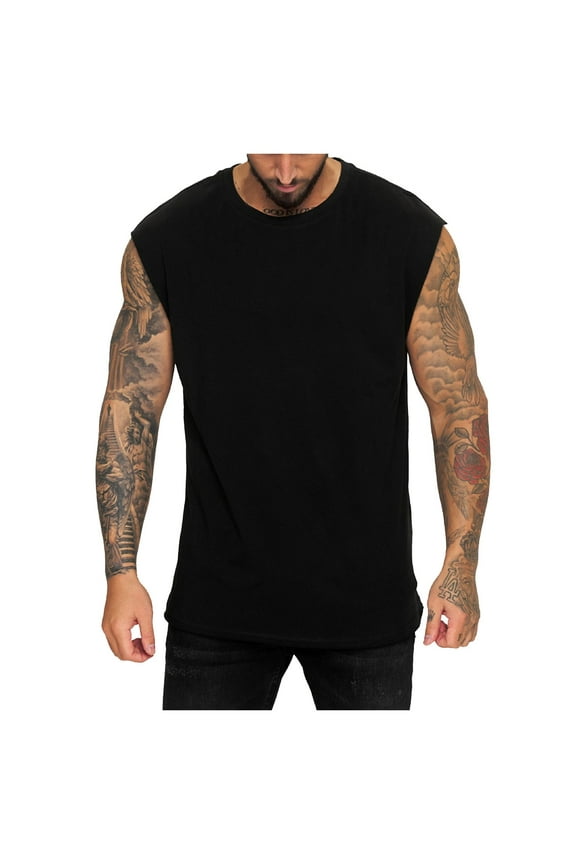 Men's Sports Loose Sleeveless Solid Color Fitness Sweat Running Basketball Vest(XXL,Black)