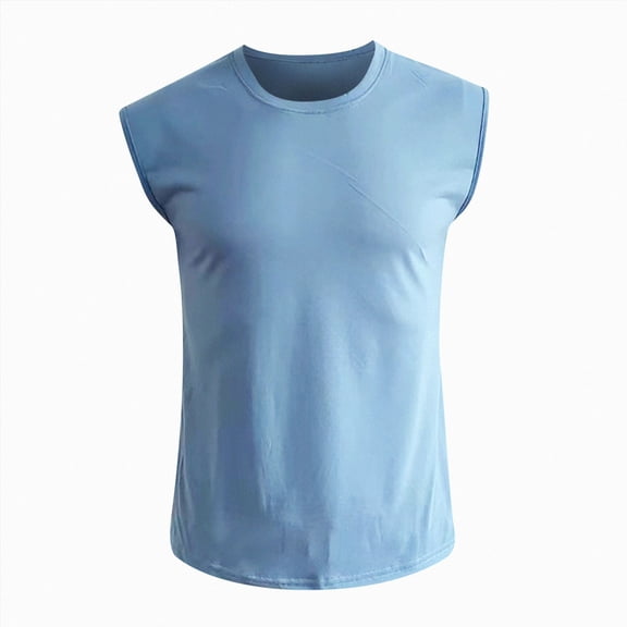 HCNTES Men's Tank Tops Workout Gym Sleeveless Shirts Summer Running Athletic Swim Shirts 4th of july clothes(XL,Light Blue)