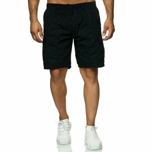 HCNTES Men's Walkshorts Elastic Waist Drawstring Summer Beach Vacation Yoga Golf Shorts with Pockets for Men(Black,L)