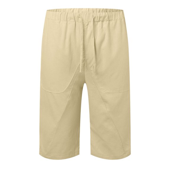 HCNTES Men's Walkshorts Summer Shorts - Stretch Cotton Linen Drawstring Golf Shorts Vacation Beach Clothes(Beige,M)