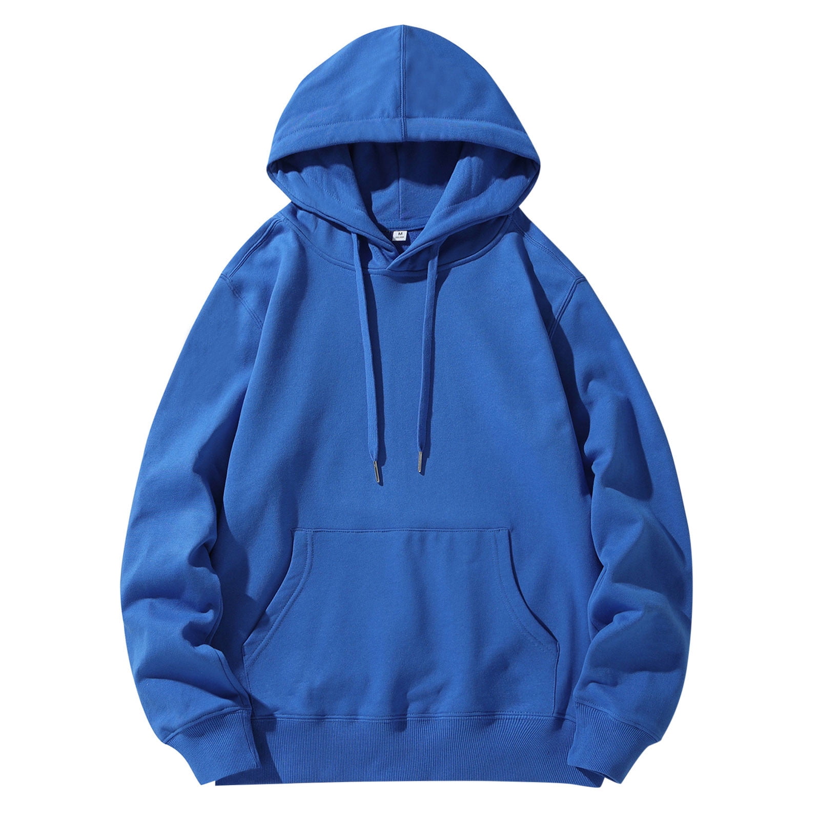 Mens Fleece Hoodies Solid Color Casual Activewear Pocket Pullover Hoodie Drawstring Hoodie Lightweight Sports Sweatshirt Gym Running, Black/White, M