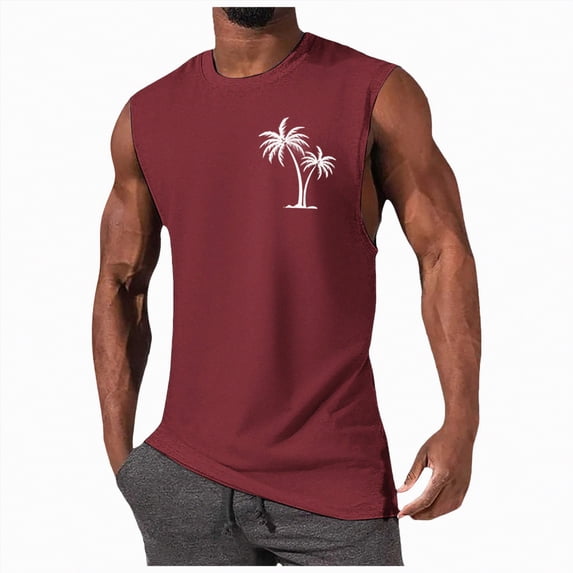 HCNTES Mens Active Quick Dry Tech Stretch Lightweight Sleeveless Muscle Shirt(Wine,XL)