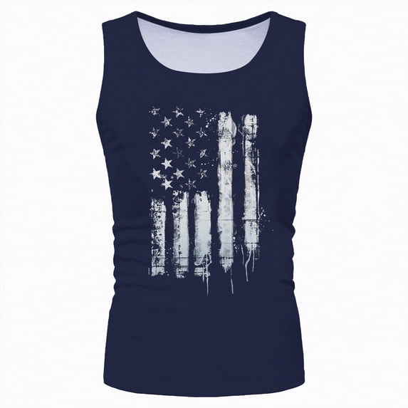 HCNTES Mens American Flag Tank Tops 4th of July Shirt for Mens USA Flag Clothes 1776 Sleeveless Shirts Patriotic Tee Tops(Navy,XXXL)