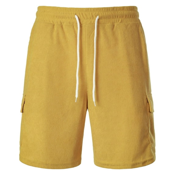 HCNTES Mens Athletic Gym Shorts Elastic Waist Casual Pajama Pocket Jogger Men Workout Short Pants(Z01-Yellow,M)