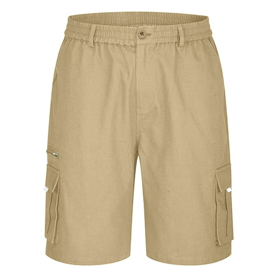 HCNTES Mens Beach Shorts Elastic Waist Drawstring Cotton Shorts Plus Size Summer Shorts Loose Fit Plus Size Shorts（Z04-Khaki,XXL)