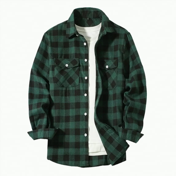 HCNTES Mens Button Up Shirts Long Sleeve Casual Button Down Vintage Soft Plaid Mens Flannel Shirt with Pocket(X01-Dark Green,3XL)