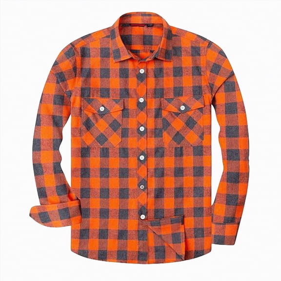 HCNTES Mens Button Up Shirts Long Sleeve Casual Button Down Vintage Soft Plaid Mens Flannel Shirt with Pocket(X01-Orange,2XL)