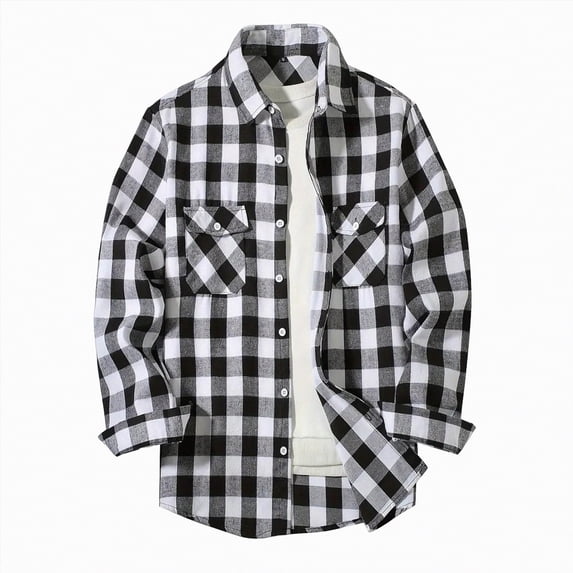 HCNTES Mens Button Up Shirts Long Sleeve Casual Button Down Vintage Soft Plaid Mens Flannel Shirt with Pocket(X01-White,L)