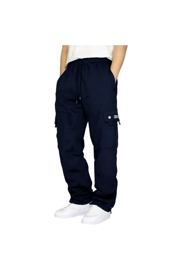 Mens Cargo pants for men Drawstring Relaxed Fit pants for men Stretch Elastic Waist Work Outdoor Casual pants for men with Pockets(Navy,XL)