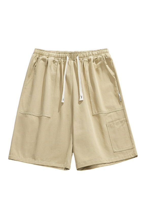Mens Walkshorts Classic Comfort Soft Cotton Pocket Active Sports Cargo Shorts(Khaki,L)