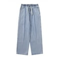 thumbnail image 1 of HCNTES Mens Comfy Straight Stretch Knit Denim Multi Pocket Jean Elastic Waist Jeans(Light Blue,XL), 1 of 9