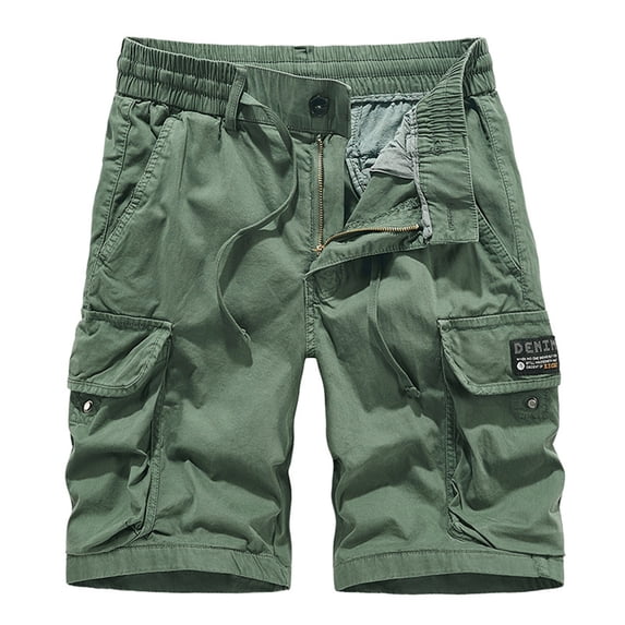 HCNTES Mens Cotton Shorts Cargo Elastic Drawstring Summer Beach Short Pants(AG,38)