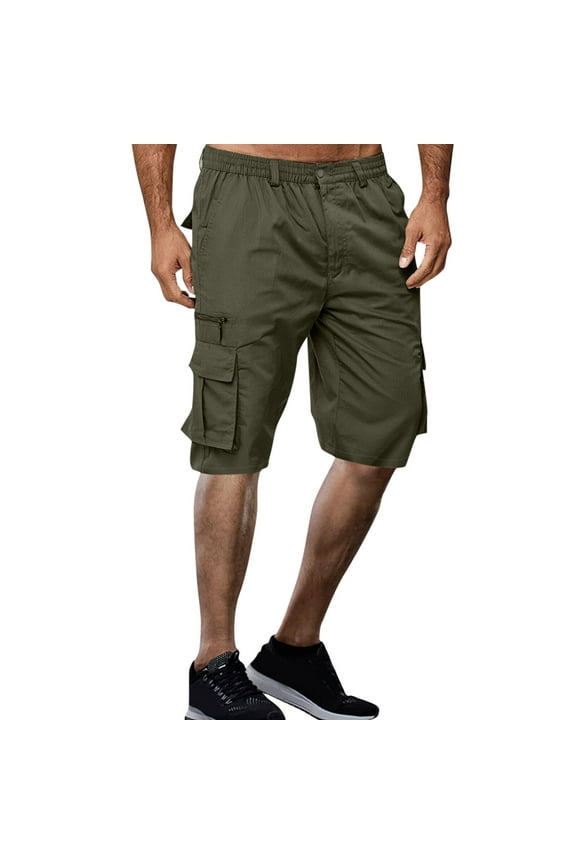 HCNTES Men's Cotton Shorts Cargo Elastic Waist Drawstring Summer Beach Shorts(Z03-Army Green,M)