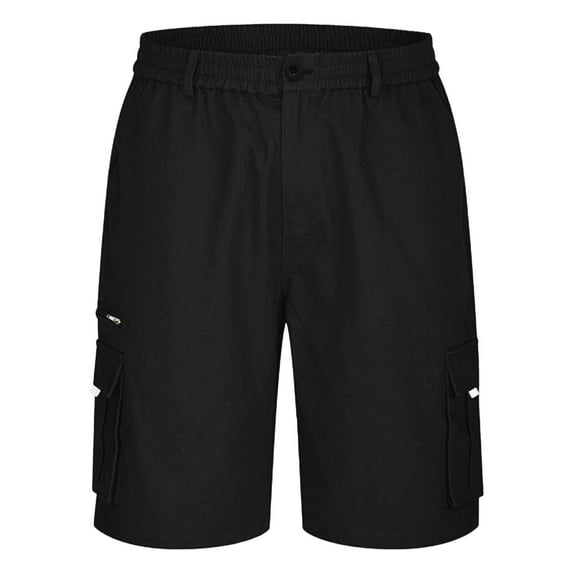 HCNTES Mens Cotton Flat Front Shorts Button Up Closure Elastic Waist Regular Fit Summer Beach Shorts(Z04-Black,M)