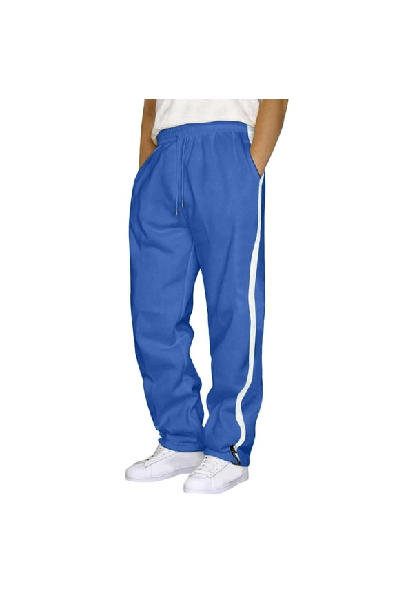 Mens Fleece Sweatpants Open Bottom Joggers Straight Leg Running Casual Loose Fit Athletic Pants(Blue,M)