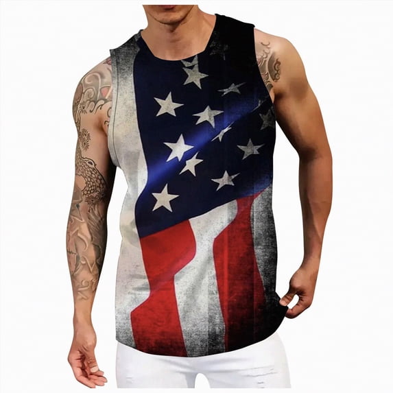 HCNTES Mens Graphic Tank Tops Sleeveless Muscle Shirts Beach Hawaiian Patriotic Tank Tops(Grey,M)