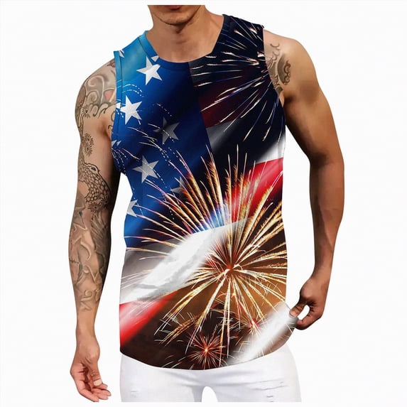 HCNTES Mens Graphic Tank Tops Sleeveless Muscle Shirts Beach Hawaiian Patriotic Tank Tops(Pink,M)