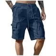 thumbnail image 1 of HCNTES Mens Linen Cotton Shorts Casual Elastic Wasit Drawstring Summer Beach Short Pants(Navy,XL), 1 of 9