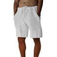 thumbnail image 1 of HCNTES Mens Linen Plaid Bermuda Shorts Pattern Jogger Shorts Summer Straight Drawstring Beach Short with Pockets(White,M), 1 of 4
