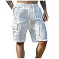 thumbnail image 1 of HCNTES Mens Linen Shorts Casual Elastic Waist Drawstring Cotton Summer Beach Shorts(White,L), 1 of 5