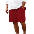 thumbnail image 1 of HCNTES Men's Linen Shorts Casual Elastic Waist Drawstring Summer Men Shorts(Red,XL), 1 of 8
