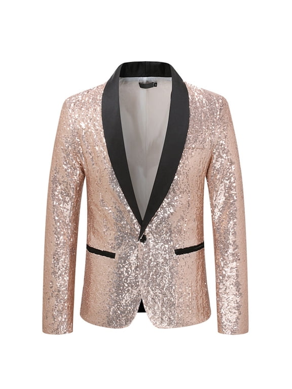 Mens Shiny Sequin Blazer Tuxedo One Button Slim Fit Suit Jacket for Party/Prom/Wedding