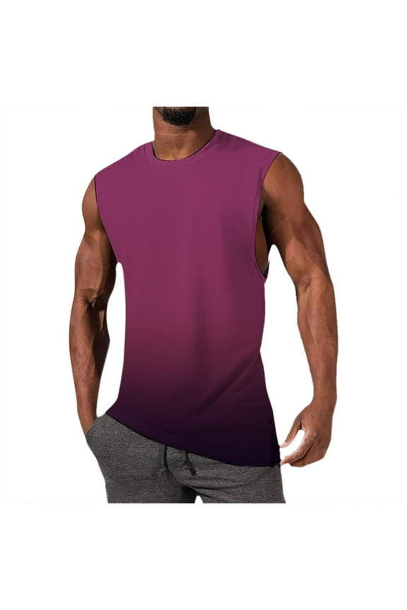 Mens Sleeveless Tank Tops Workout Cut Off Shirts Muscle Gym T Shirts with Pocket Sleeveless Shirts(Purple,L)