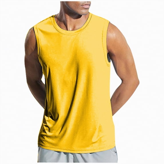 HCNTES Mens Tank Tops Beach Summer Sleeveless Shirts Graphic Vacation Tanks Muscle Gym Tank Top(Yellow,L)
