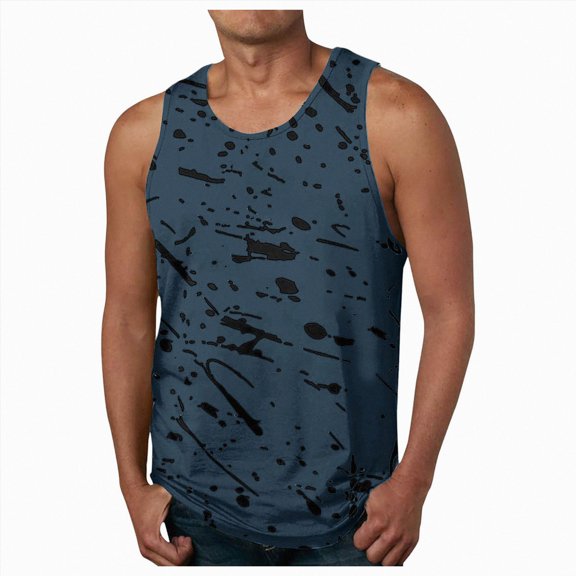 HCNTES Mens Tank Tops Summer Beach Vacation Sleeveless Shirts Casual Muscle Gym Workout Tank Top clothes under $ 5.00 (L,Navy)