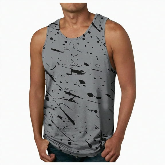 HCNTES Mens Tank Tops Summer Beach Vacation Sleeveless Shirts Casual Muscle Gym Workout Tank Top men sweatTank tops undeŕ $10(XL,Grey)