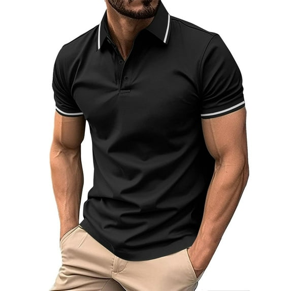 HCNTES Mens Waffle Knit Polo Shirts Short Sleeve Slim Fit Golf Casual Tee ShirtsTop T Shirt Polo Shirts(Black,XXL)