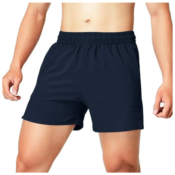 HCNTES Mens Shorts Board Shorts Bermuda Shorts Cotton Cargo Shorts Athletic Workout Shorts Summer Beach Shorts with Pockets(Navy,L)