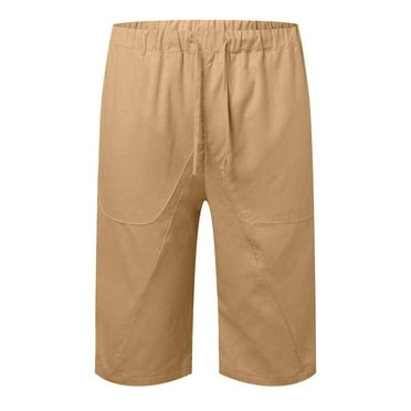 HCNTES Mens Walkshorts Cotton Shorts Stretch Elastic Waistband Classic Fit Lightweight Summer Beach Short with Pockets(Khaki,3XL)