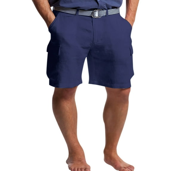 HCNTES Mens Shorts Board Shorts Bermuda Shorts Drawstring Pockets Elastic Waist(Navy,L)