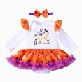thumbnail image 1 of HCNTES My 1st Halloween Baby Girl Outfits Letter Pumpkin Print Romper Suspender Skirts Headband Socks(Style2-Khaki,3-6 Months), 1 of 5