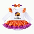 thumbnail image 1 of HCNTES My 1st Halloween Baby Girl Outfits Letter Pumpkin Print Romper Suspender Skirts Headband Socks(Style3,3-6 Months), 1 of 5