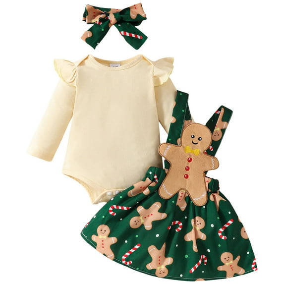 HCNTES My First Christmas Baby Girl Outfit Romper Skirts Set Fall Winter Christmas Dress Overall Clothes(S1-White,9-12 Months)