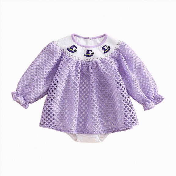 HCNTES My First Halloween Baby Girl Outfit Pumpkin Romper Long Sleeve Plaid Bubble Bodysuit Fall Clothes(Light Purple&1,3-6 Months)