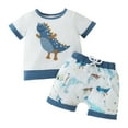 thumbnail image 1 of HCNTES Nature-Inspired Toddler Dino Look Embroidered Bee, Honeycomb and Dinosaur Waffle Knit Tee + Corduroy Shorts,18-24 Months Blue, 1 of 7