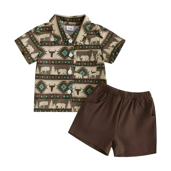 HCNTES Nature's Little Wonder Toddler Dino Look Embroidered Caterpillar, Dinosaur Waffle Knit Tee + Chino Blend Shorts,2-3 Years Coffee