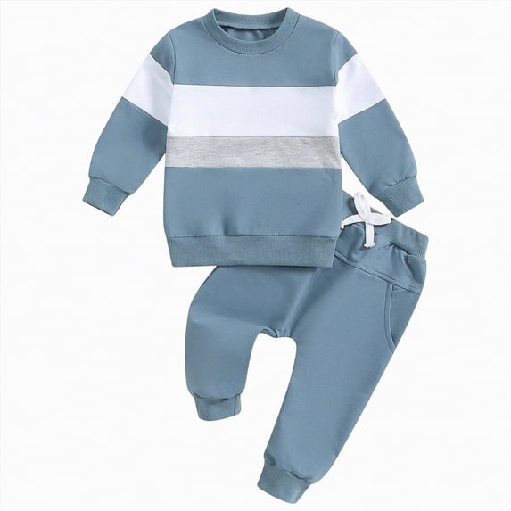 HCNTES Newborn Infant Baby Boys Fall Outfits Long Sleeve Sweatshirt Elastic Pants Suit Toddler Spring Clothes Set(Navy,0-6 Months)