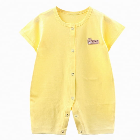 HCNTES Newborn Infant Baby Unisex Short Sleeve Jumpsuit One-Piece Children Toddler Light Pajamas Sleepwear Dailywear for Spring Summer(Yellow,6-12 Months)
