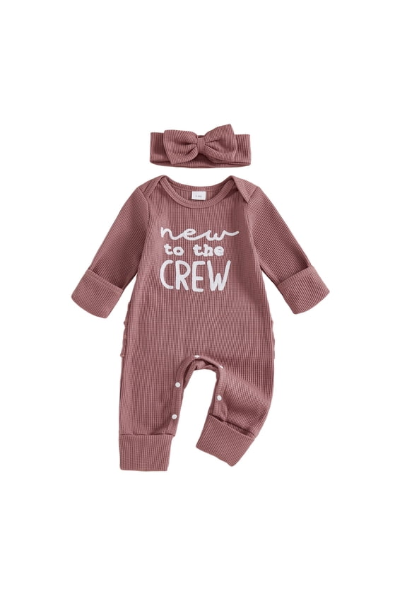Outfit Girl Long Sleeve Letter Romper Ribbed Knit Jumpsuit Baby Girl Preemie Outfit(Y47-Purple,newborn)