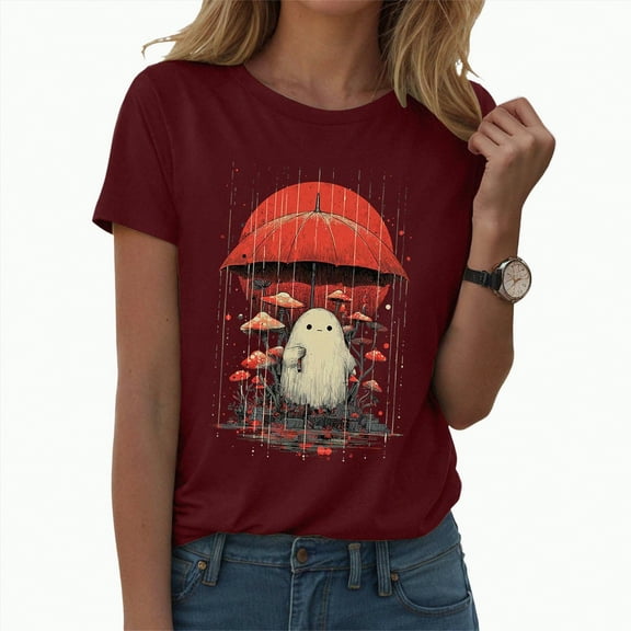 HCNTES Oversized Short Sleeve Halloween T-shirt for Women Oversized Bat Pattern Tops Holiday Clothes Trendy Crewneck Cute Graphic Tees(M,A381-Wine)